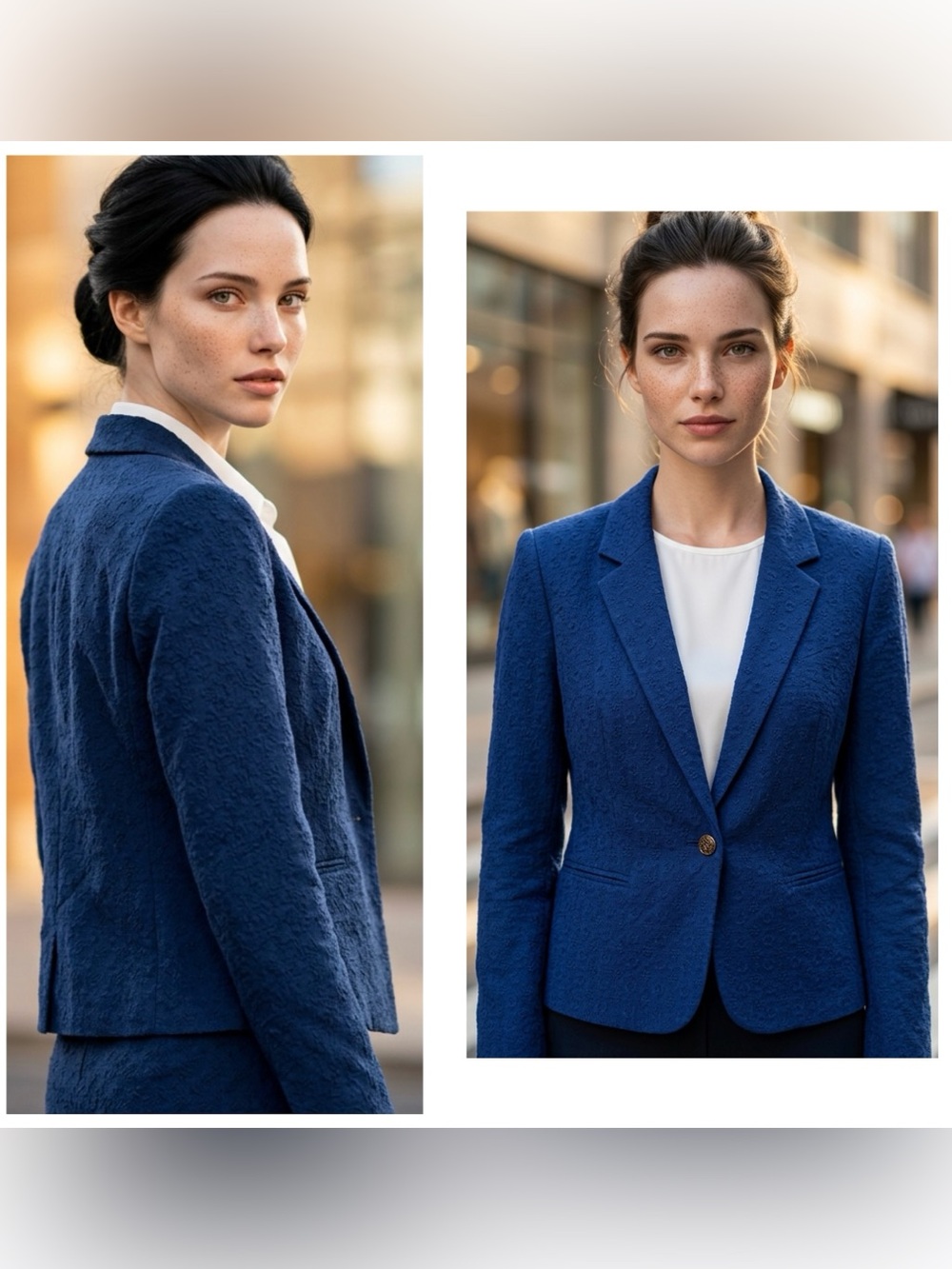Draper James RSVP Women’s Sz L Eyelet Textured Notch Lapel Blazer Royal Blue